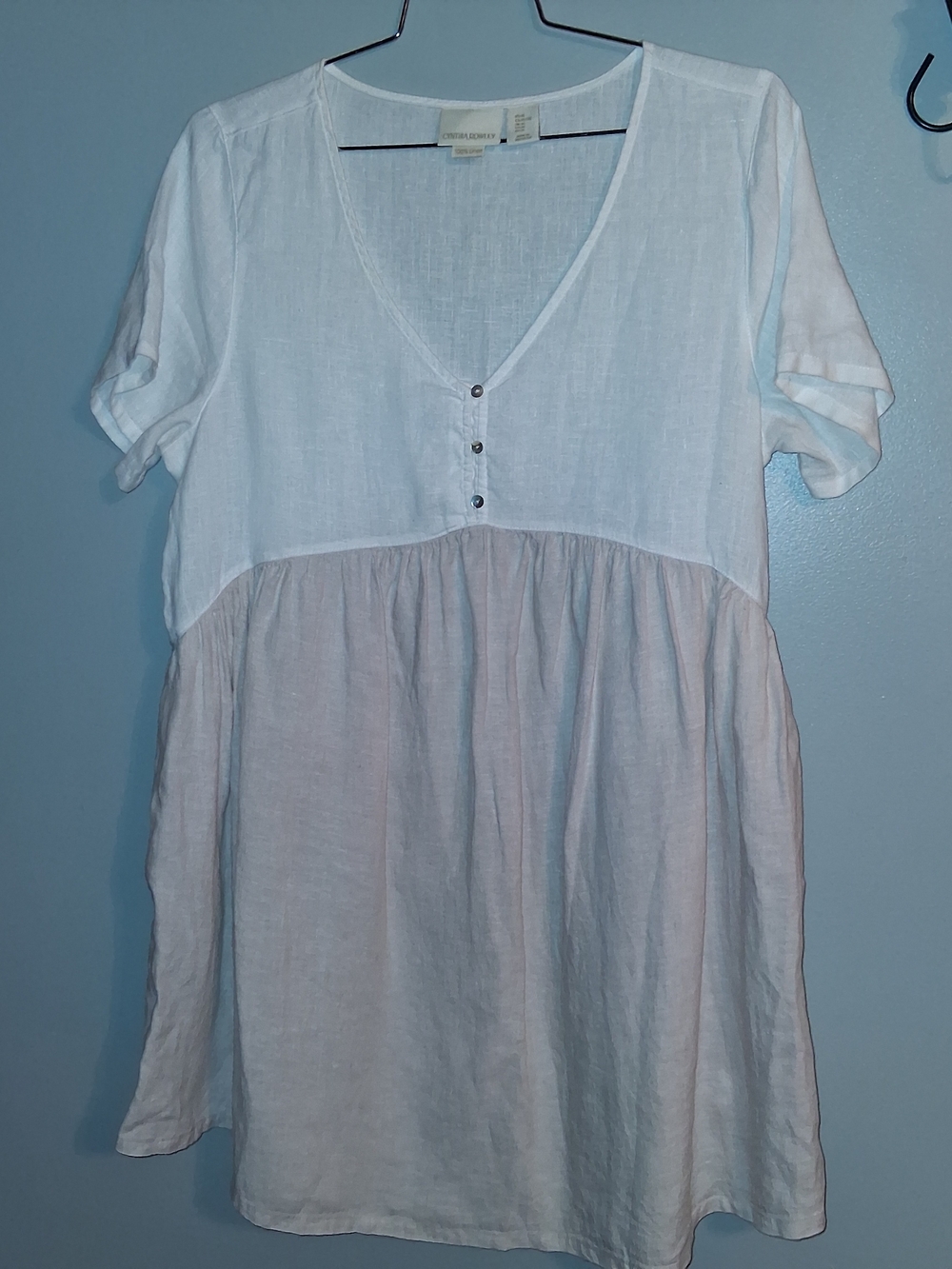 Linen V-Neck Two-Tone Babydoll Dress